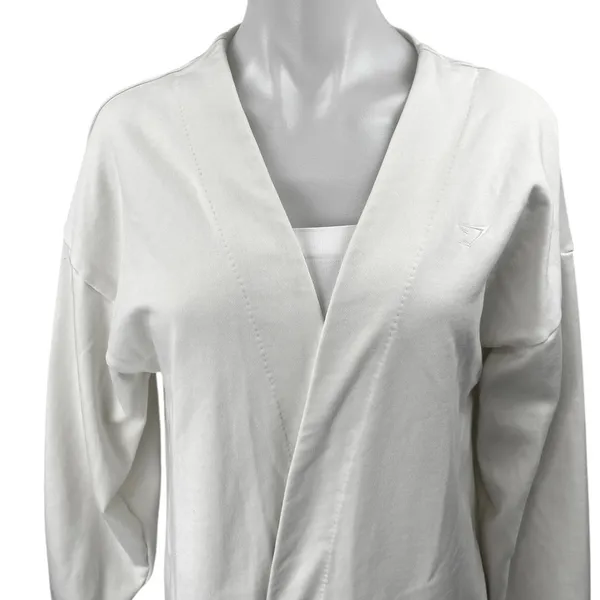Gymshark White Long Sleeve Knit Mid Length Open Cardigan Sweater Top Size M - Image 6