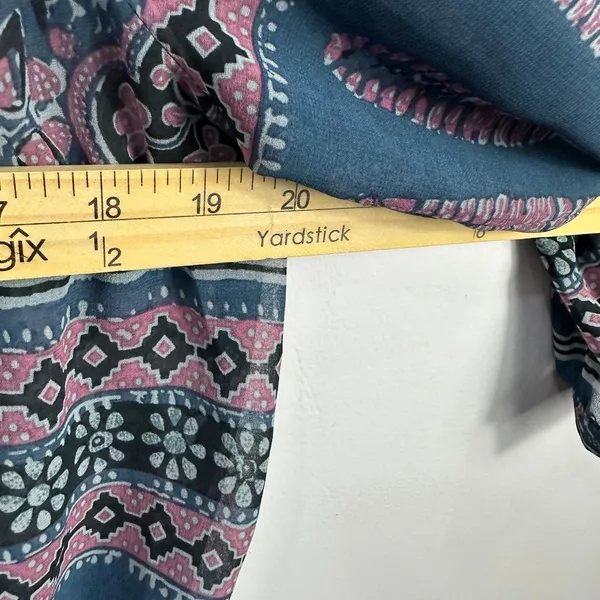 American Eagle Top M Blue‎ Pink Boho Paisley Peasant Blouse Ruffle Hem Festival - Image 5