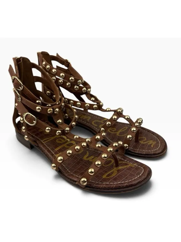 -Sam Edelman Estella Studded Flat Gladiator Sandal Womens 11 Brown Festival Flat - Image 7