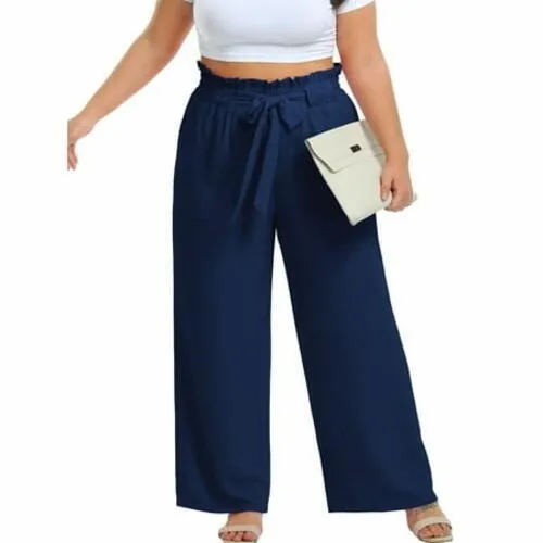 Cueply Womens Pants Sz 3X Dark Blue Wide Leg Pull On Trousers Pockets Casualwear - Image 2