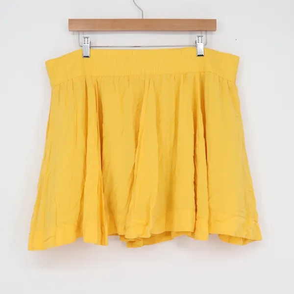 Twenty One Yellow Cotton Flared Mini Skirt Elastic Waist Lined Size L - Image 5