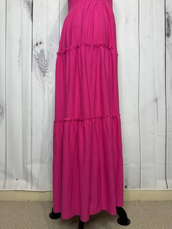 Zenana Sundress Womens Sz Large Pink Knit Smocked Tiered Boho Soft Stretch - Image 6