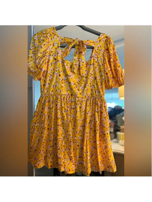 Mud Pie NEW Floral Yellow Mini Sundress Dress M - Image 3