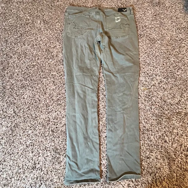 American Eagle Super Stretch Jeggings Olive Green Distressed Ripped Size 14‎ Reg - Image 8