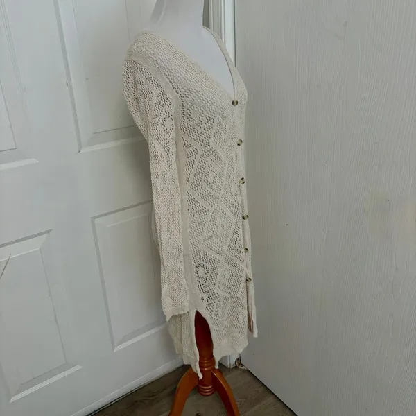 Free People Diamond Crochet Knit Long Cardigan Duster M2 - Image 4