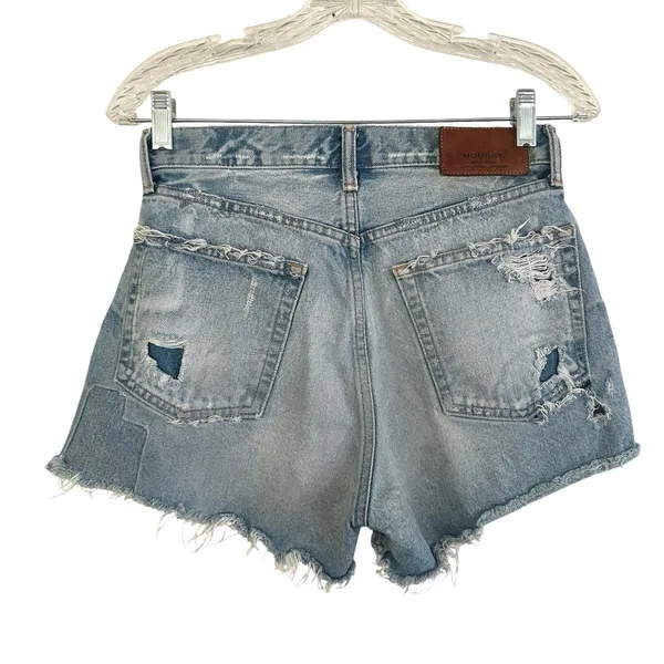 Moussy Vintage denim shorts feature a light blue wash distressed size 25 - Image 3