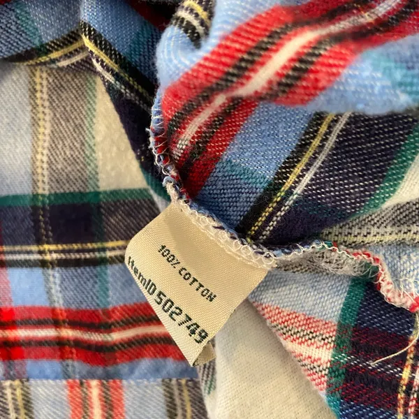 L.L. Bean Size M Blue Red 100% Cotton Plaid Flannel Button Up Pajama Top - Image 11
