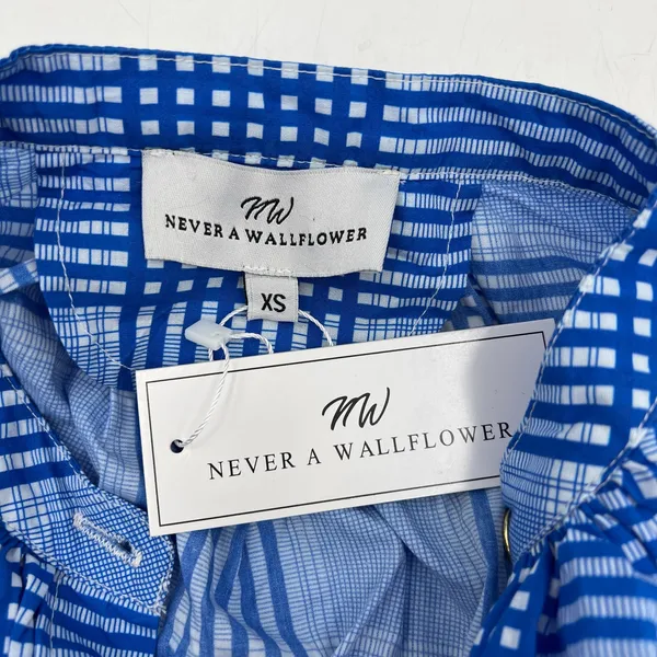 Never A Wallflower Elastic Sleeve Dress Blue Plaid Printed Cotton - Image 3
