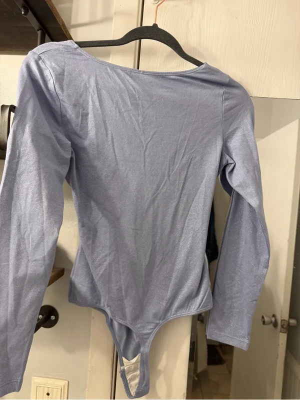 Cupshe Sparkle Wrap-Front Long Sleeve Bodysuit - Periwinkle - Image 5