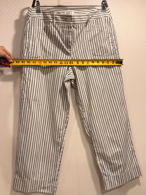 LOFT Cream Straight Leg Crop Pants with Black Pinstripes - Image 6