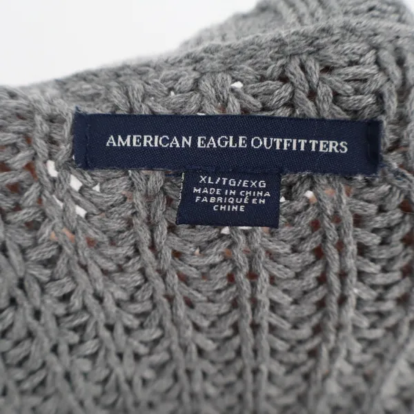 American Eagle Outfitters Sweater Women XL Gray Cotton Chunky Knit Raglan Sleeve - Image 3