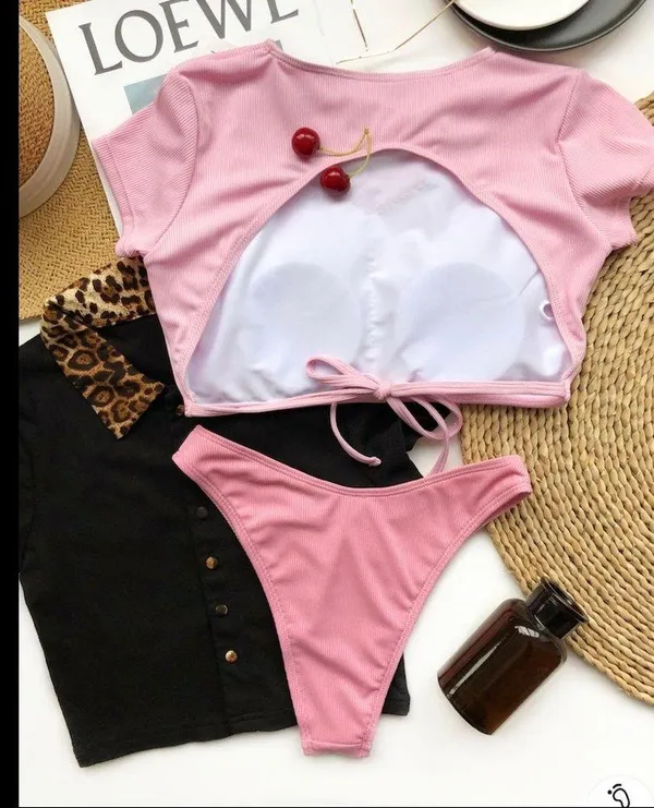 Boutique Ribbed t shirt tie back bikini set - Image 5