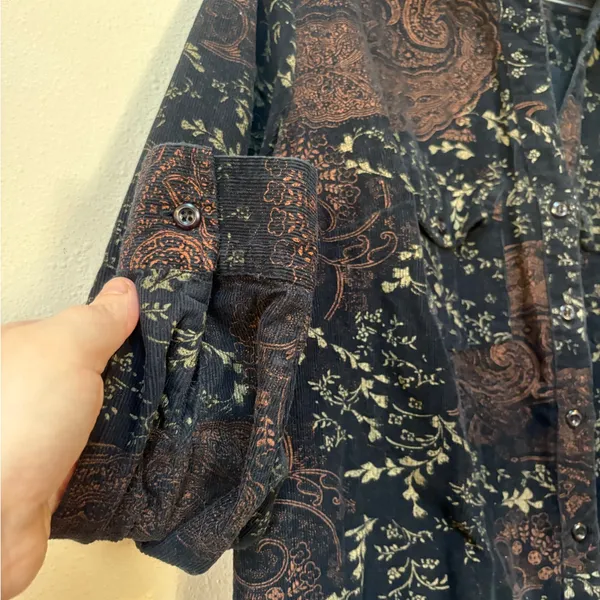 Keren Hart Paisley Corduroy Shirt M 70s Boho Eclectic Grandpa Fall - Image 6