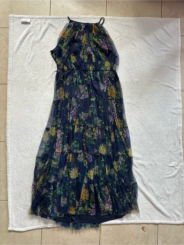 Lovely Grace Floral Tiered Maxi Dress Blue Size 3X Sleeveless Mesh Overlay Boho - Image 2