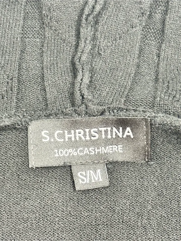 S. Christina Cashmere Black Hooded Open Front Cardigan Sweater S/M - Image 6
