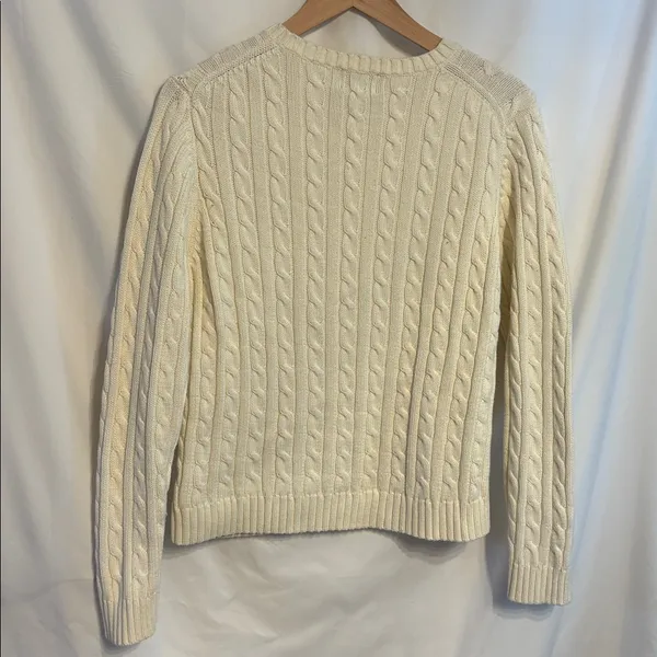L.L. Bean Collegiate Preppy Women's Cream Cable Crewneck Sweater SZ M 100%Cotton - Image 3