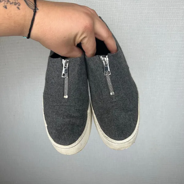 Vince Warren Grey Wool Felt Front Zip Platform Sneakers Shoes Womens 8 M EUR 38 - Image 2