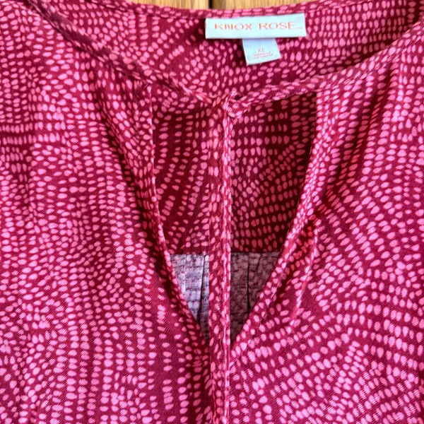 Knox Rose XL Pink Abstract Print Boho Tie V-Neck Blouse Long Sleeve Peasant Top - Image 4