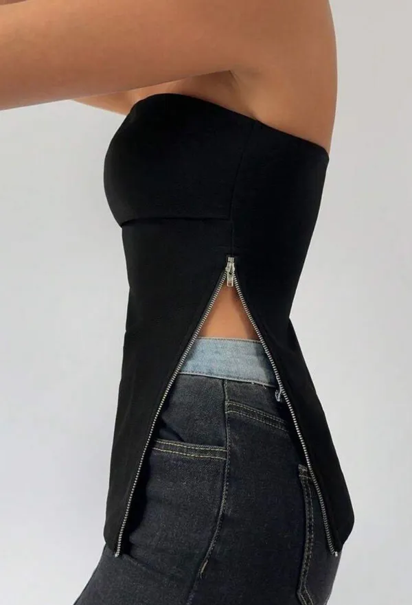 Strapless Black Zipper Top - Image 2
