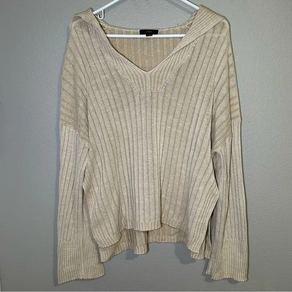 J. Crew neutral relaxed cotton linen blend collared sweater women’s size L XL - Image 2