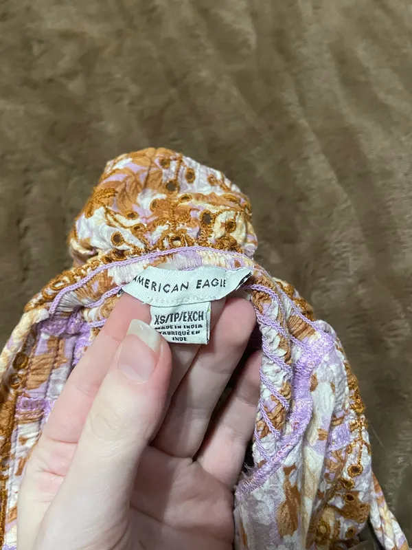 American Eagle Corset Style Ruffle Floral Top with Tie Straps - Image 7