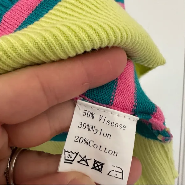 Woman’s Stripped Button Detail Knit Sweater Large Pink Green - Image 5