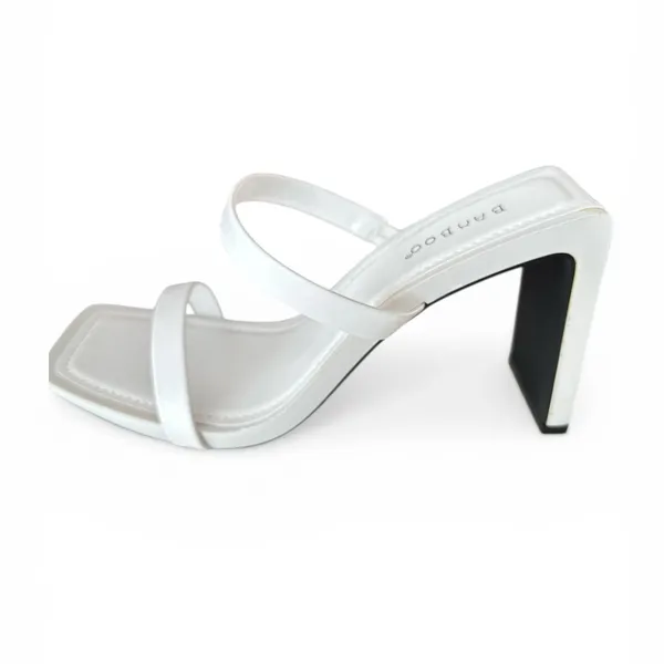NWT Bamboo Women's Square Toe Two Strap Open Toe Block Heels Sandals White 6.5 - Image 5