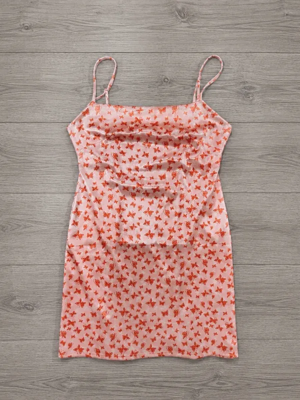 Urban Outfitters Pink Butterfly Satin Slip Mini Dress Y2K Size M - Image 2