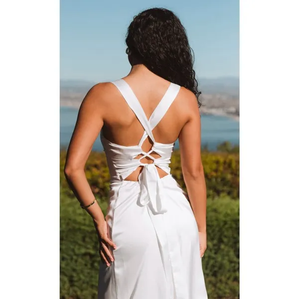 NWOT Show Me Your MuMu Mina Midi Dress Ivory Luxe Satin Size Small Formal - Image 2