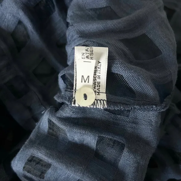 Puro Lino Navy Blue 100% Linen Sheer Check Button Down Shirt Made in Italy Sz M - Image 5