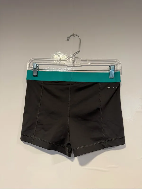 Nike Pro Grey Athletic Shorts with Teal Waistband - Image 3