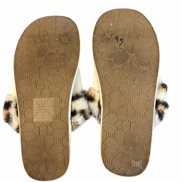 Kate Spade Lacey Slippers Women 8 Leopard Faux Fur Cream Bow Spade Charm Mule - Image 4