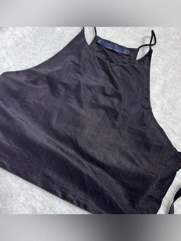 Zara Black Satin Halter Strappy Crop Top Medium - Image 2