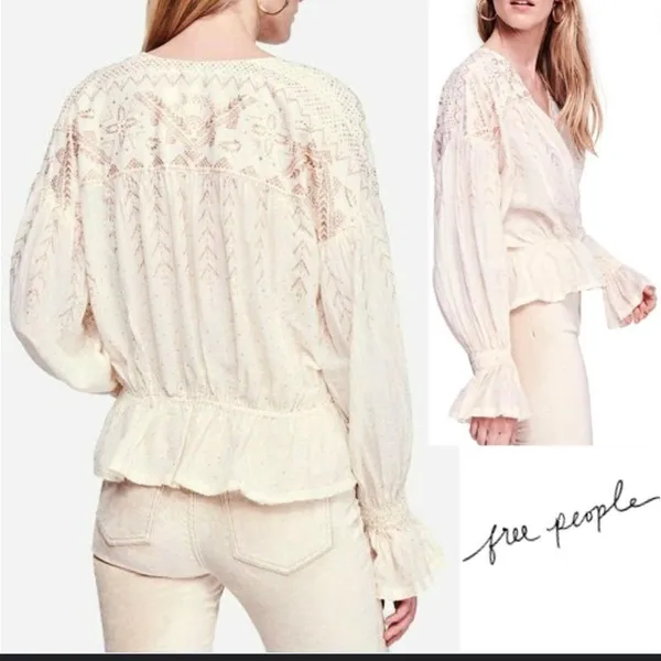 Free People‎ counting stars gold peasant blouse boho size large - Image 2