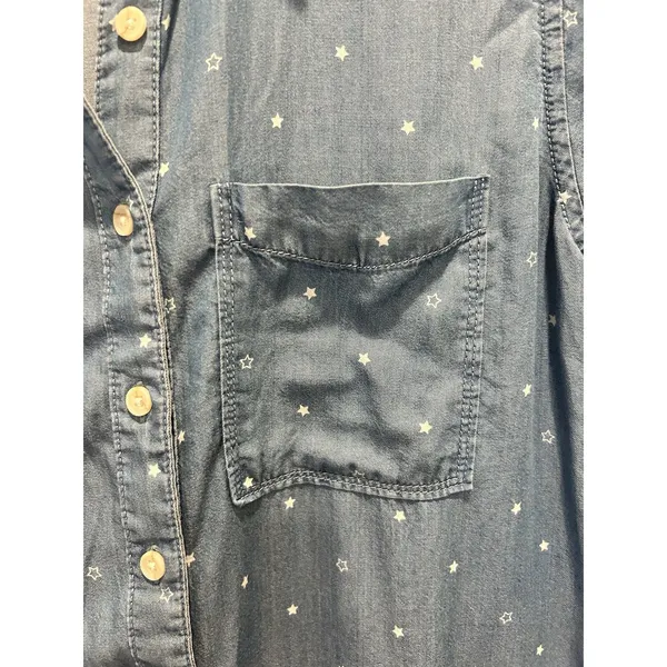 Thread & Supply Blue‎ Tencel Star Print Button Down Shirt Dress Small D4287TCTJ - Image 2