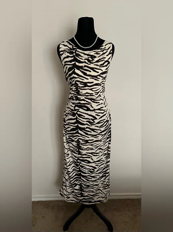 H&M Midi Dress Zebra Print Size L Women’s Black and Cream NWT - Image 2