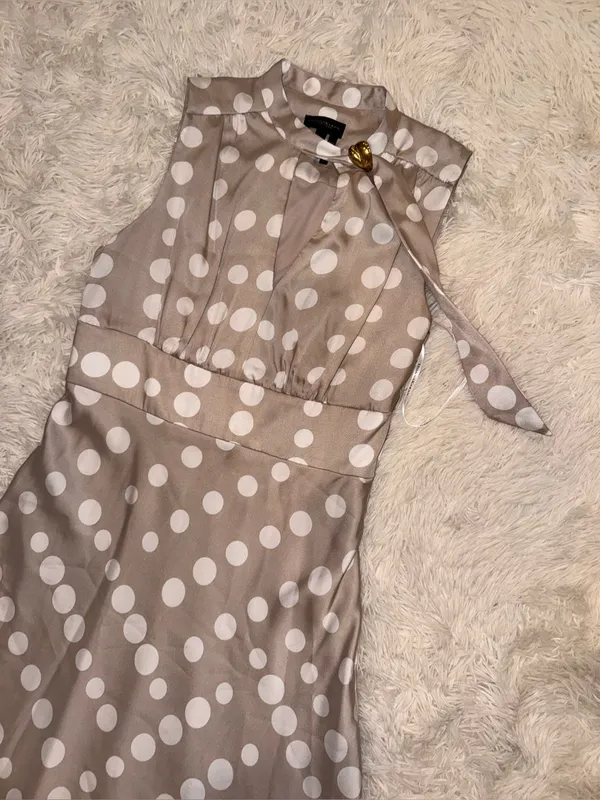 NEW Donna Karan Polka Dot French Twill Scarf Tie Neck Sleeveless Midi Dress 10 - Image 7