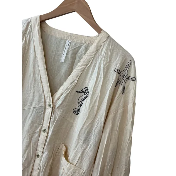 Anthropologie‎ Nautical Embroidered Maxi Dress Cream Seahorse Starfish Small - Image 15