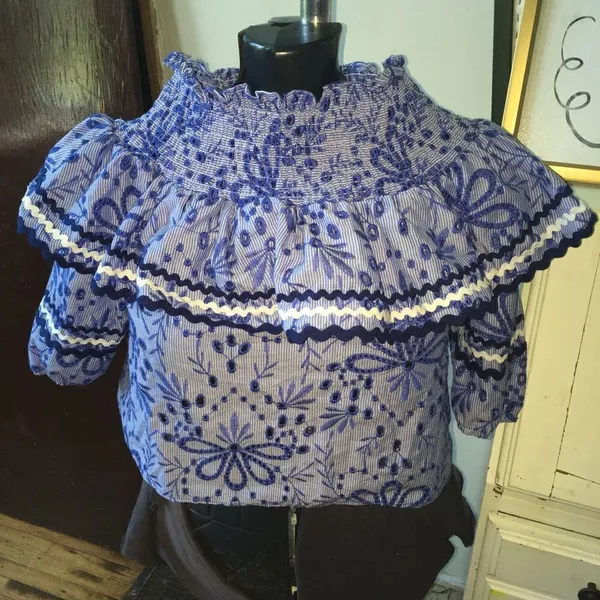 Red Carter smocked Rick rack off the shoulder S flowy ruffle blouse - Image 2