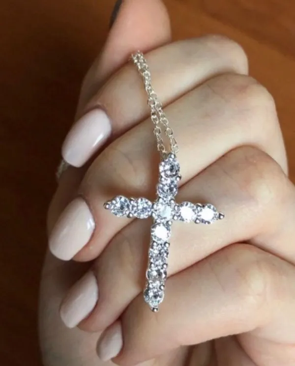NEW Custom Cross Sterling S925 5 Star Cross Necklace Silver GLAM - Image 2