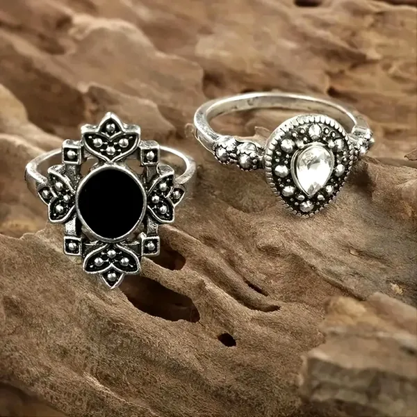 15 pc set Retro Midi Rings Silver and Black - Image 3