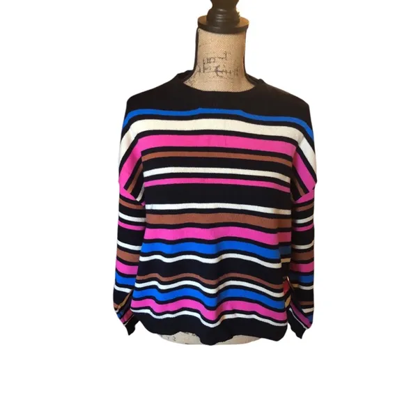 Women's Striped Sweater, M, Multicolor Black Size M - Image 2