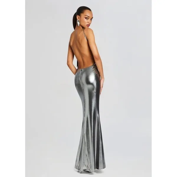 Retrofête‎ Romilly Metallic Maxi Dress Gunmetal Size L - Image 2