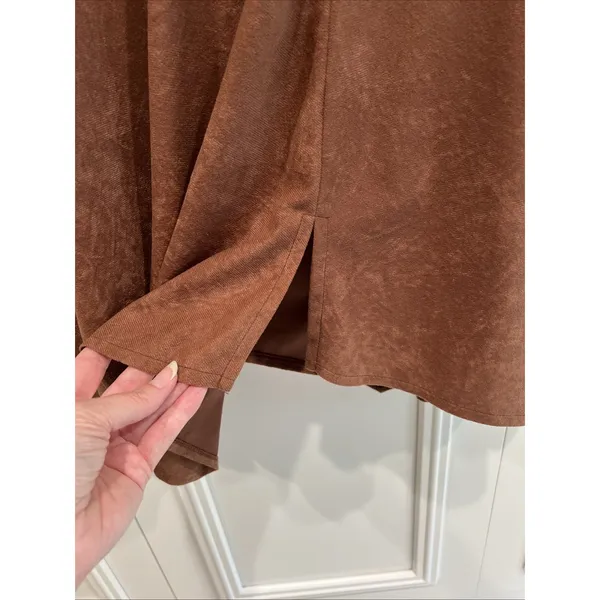 Y2K Brown Faux Suede Look Midi Skirt Asymmetric Western Peasant Read Description - Image 2