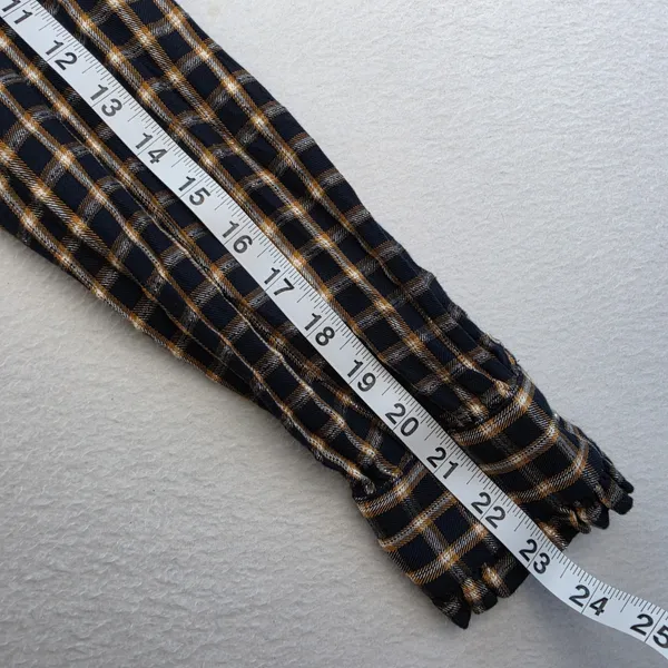 LOFT Navy Blue Mustard Yellow Plaid Long Sleeve Blouse Small‎ - Image 10