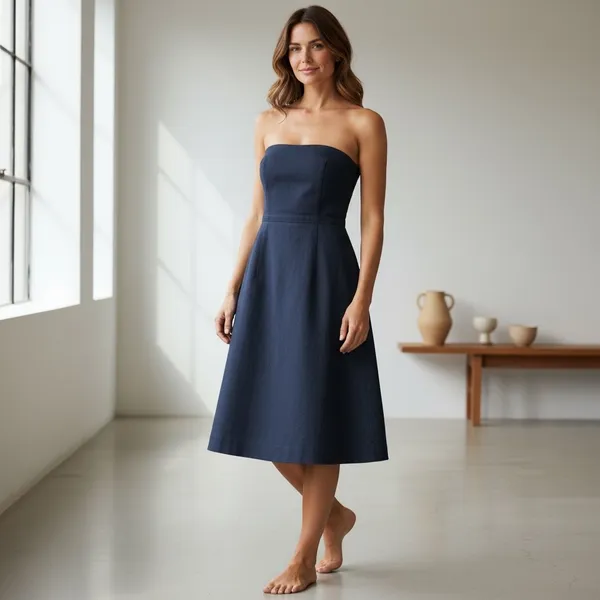 Carefully Chosen ❤️ Navy Textured Strapless Occasion See Measurements for size - Image 2