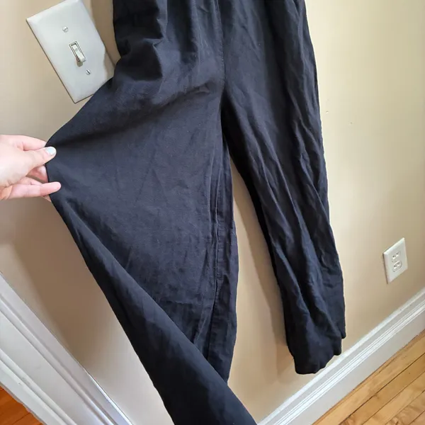 Sincerely Jules linen blend black jumpsuit open back pinafore detail women's M - Image 2