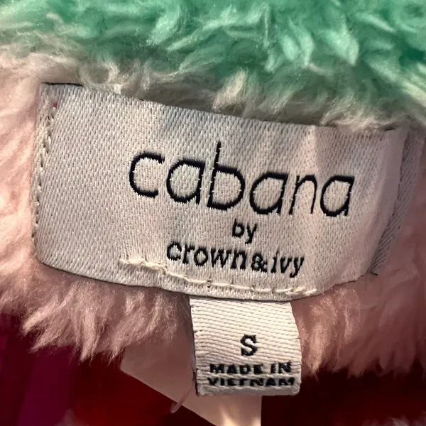 Crown & Ivy Cabana Women’s Sweatshirt Small Oversized Rainbow 1/4 Zip‎ Striped Sherpa - Image 3