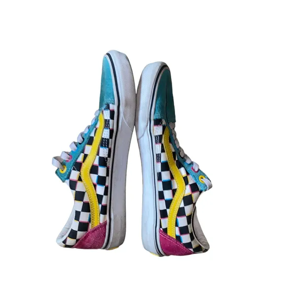 Vans Off the Wall Old Skool Crazy Check Neon Sneakers Mens 6.5 Womens 8 - Image 8