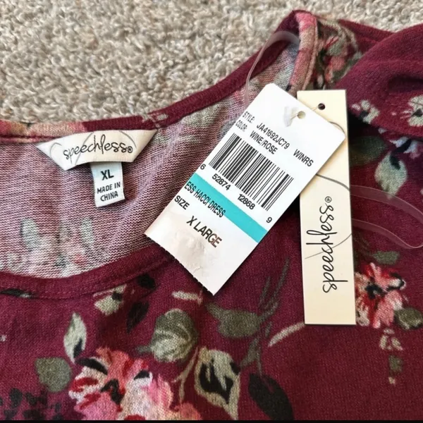 Speechless Burgundy Floral Long-Sleeve Tiered Dress - Image 5